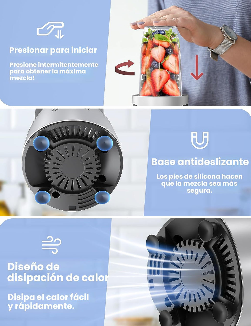 Ganiza Licuadora para Batidos, licuadora de 900W para batidos y licuados, Combo de licuadora personal y molinillo de 15 piezas para cocina, batidora de licuados con 4 tazas portátiles libres de BPA