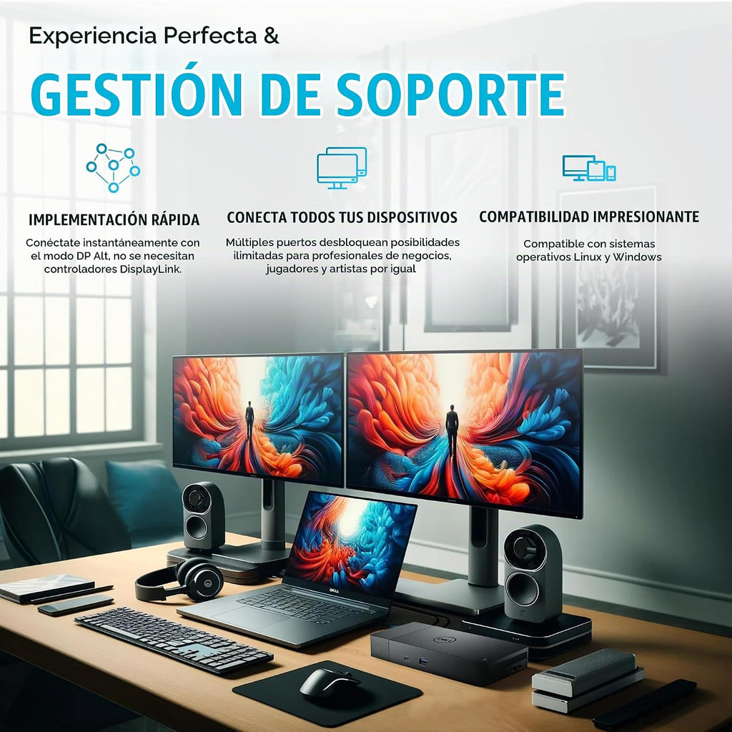 Dell WD19TBS Thunderbolt Dock - Estación de acoplamiento USB C con monitor dual con 180, cable HDMI, cable DisplayPort, estación de acoplamiento para laptop y computadora Dell