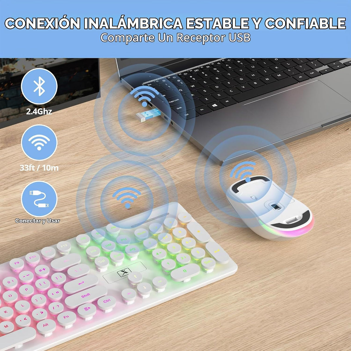 Vumilstek Teclado y mouse inalámbricos retroiluminados, máquina de...