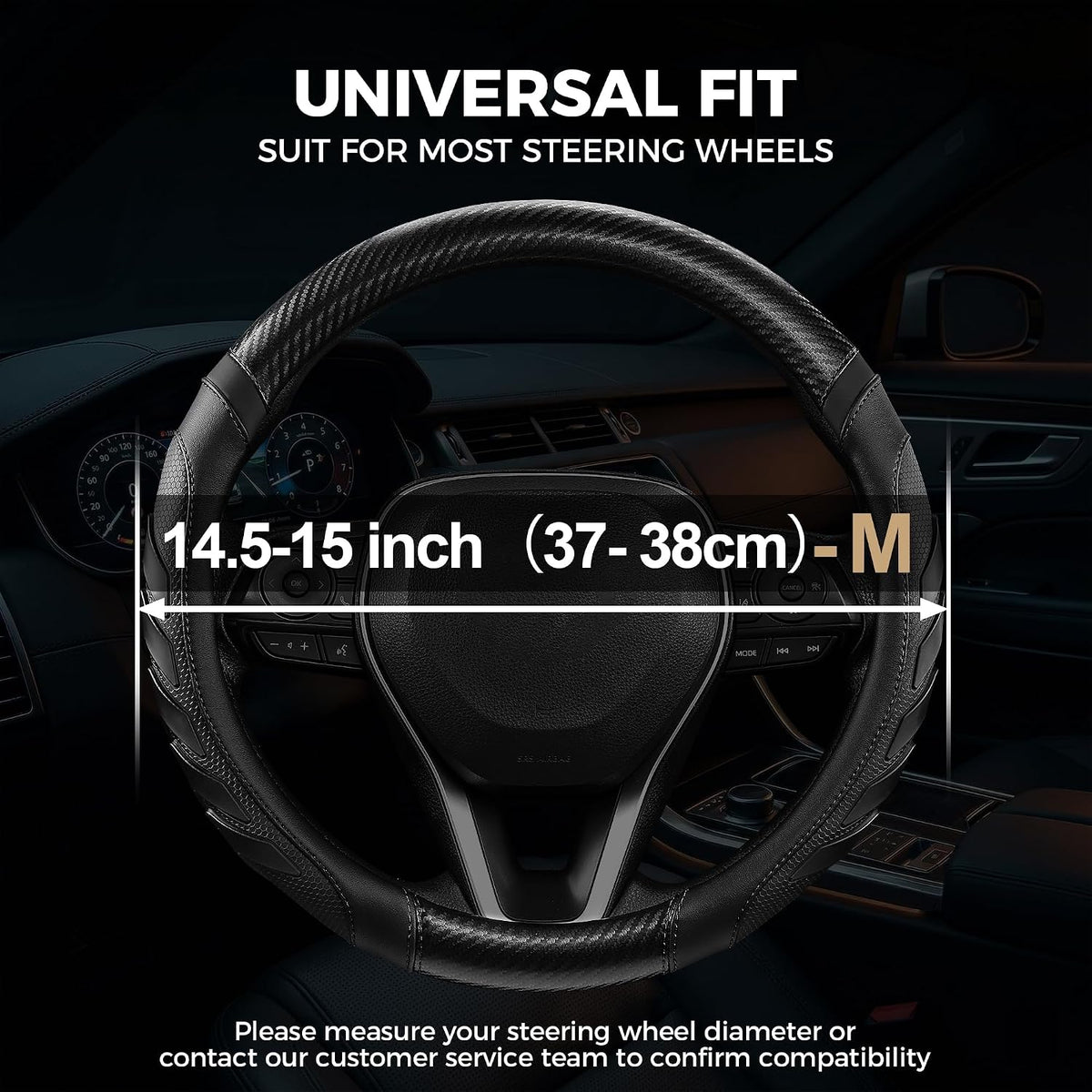 West Llama Funda para volante de piel de fibra de carbono con agarre antideslizante, diseño texturizado 3D, funda para volante de automóvil de 14.5-15 pulgadas, accesorio interior duradero (tamaño