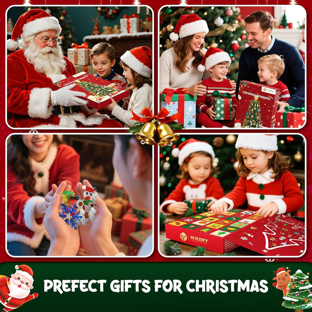 Calendario de Adviento de Navidad 2026, 24 paquetes de adornos de Navidad, kit de construcción de árbol de Navidad, Papá Noel, reno, pan de jengibre, pingüino, cascanueces/copos de nieve, regalos de Navidad para niños de 6 años en adelante