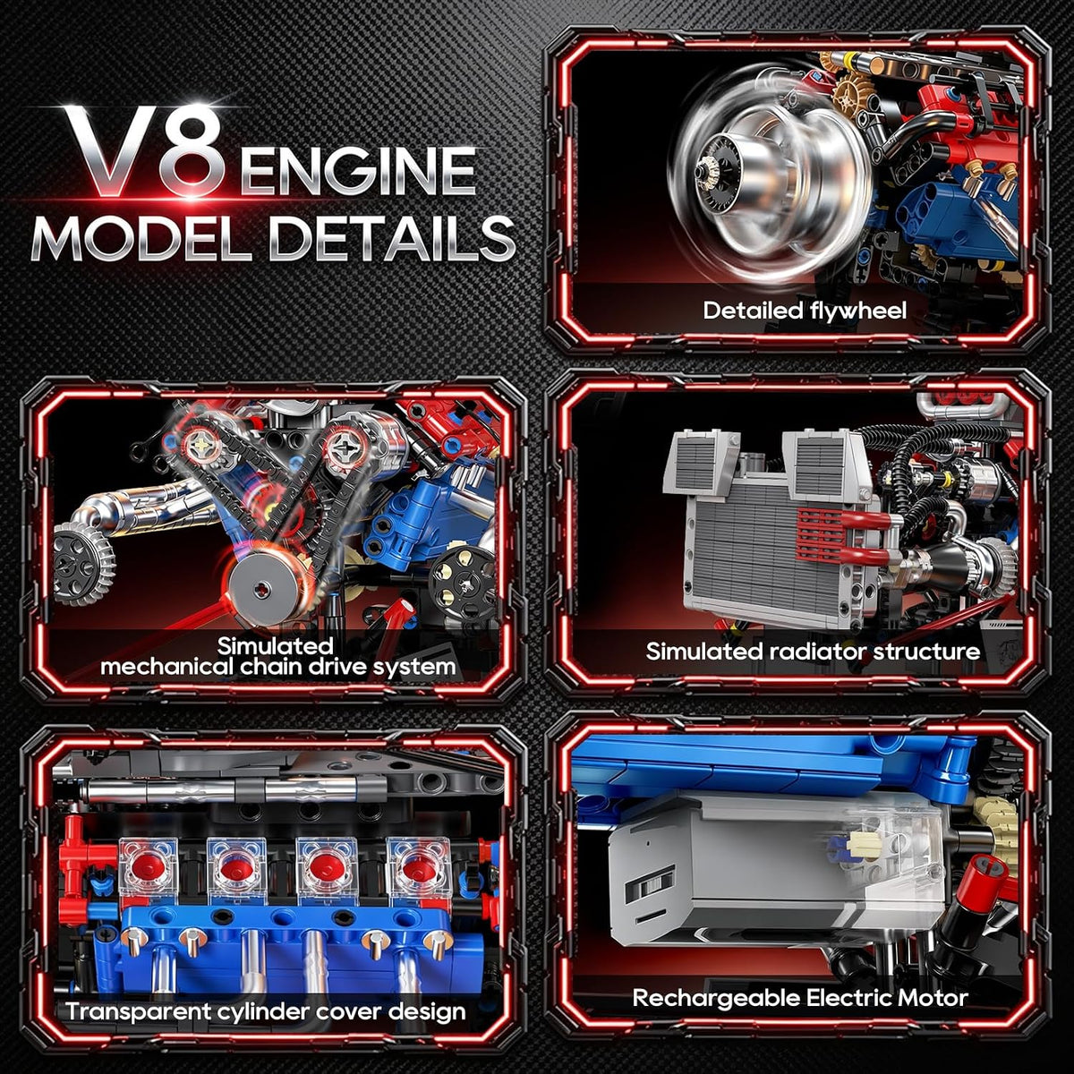 Kit de modelo de motor V8 que funciona, kit de motor muscular avanzado de