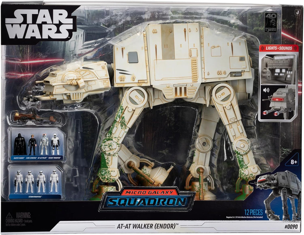 Star Wars Micro Galaxy Squadron at-at Walker (Endor) Exclusivo de Amazon - Vehículo de 10 pulgadas con luces, sonidos, zonas de acción y accesorios (Juguetes para niños a partir de 8 años)