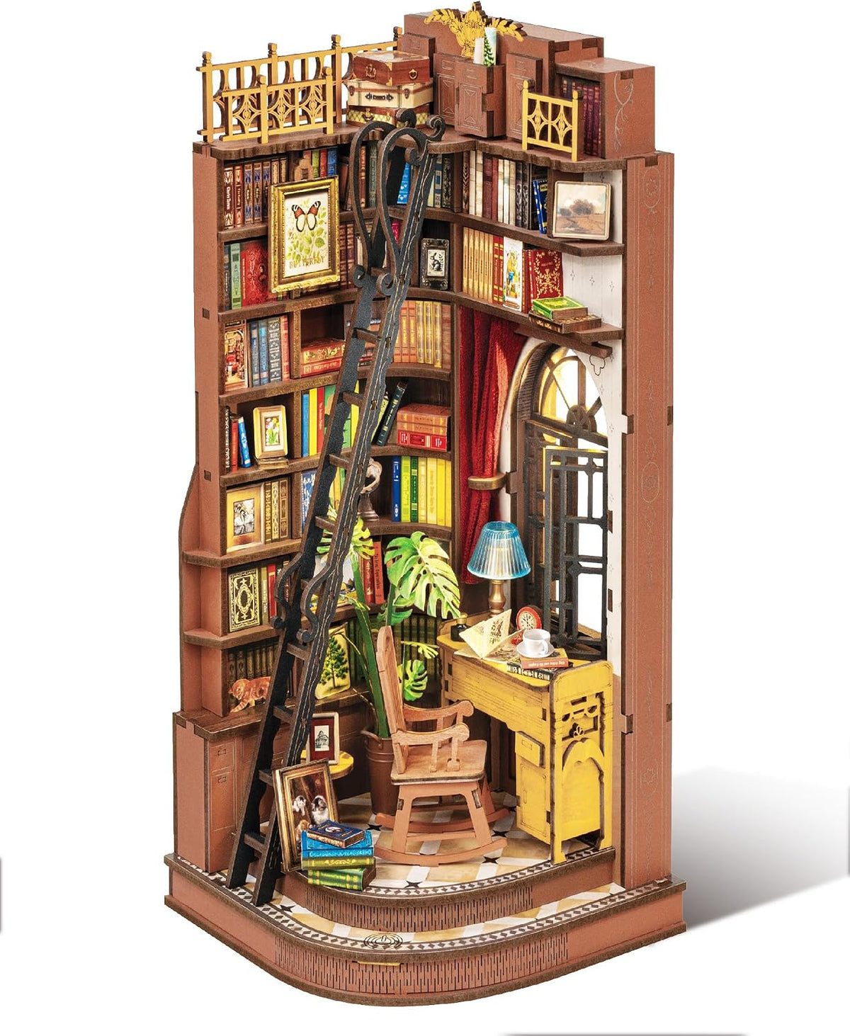 Rolife Kit de Rincón de Libros DIY Estudio de Esquina Silenciosa, Rompecabezas 3D Sujetalibros Británico Creativo Decoración de Estantería para Adultos, Kits en Miniatura de Casa Pequeña Kits de