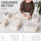 Cubos de embalaje de compresión para viajes, bolsas organizadoras de equipaje, cubos de embalaje con doble cremallera para maletas (paquete de 6, beige)