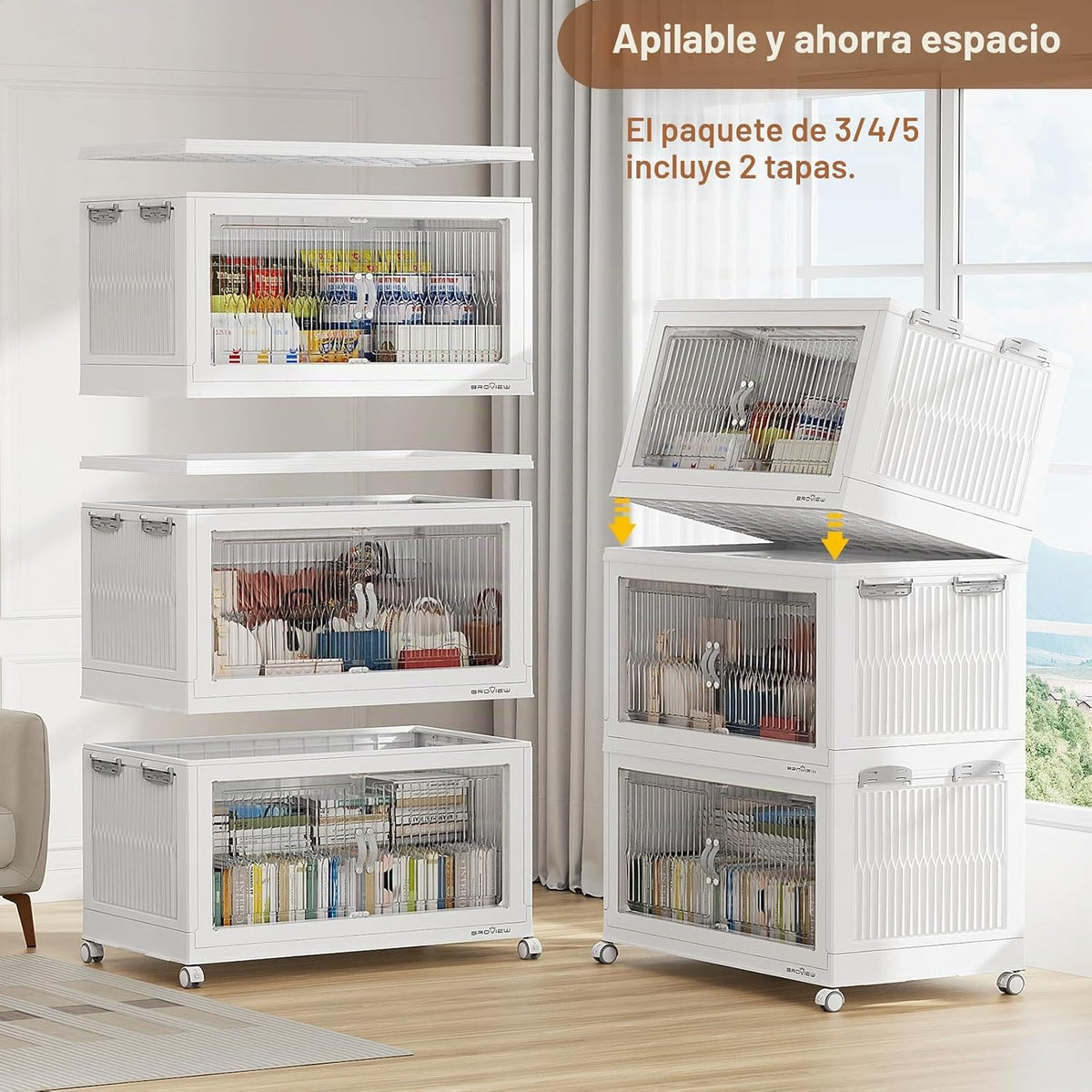 BROVIEW Contenedores de almacenamiento apilables de 600 cuartos con tapa