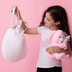 Perfectto Design Regalos de Pascua para niños, juguete de conejo de peluche, 5 piezas, conejo de peluche para mamá, 2 conejitos y bolsa peluda. Regalo de peluche suave de conejo de Pascua para niños