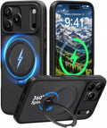 CASEKOO - Funda oficial negra para iPhone 18 Pro con soporte magnético giratorio de 360 grados