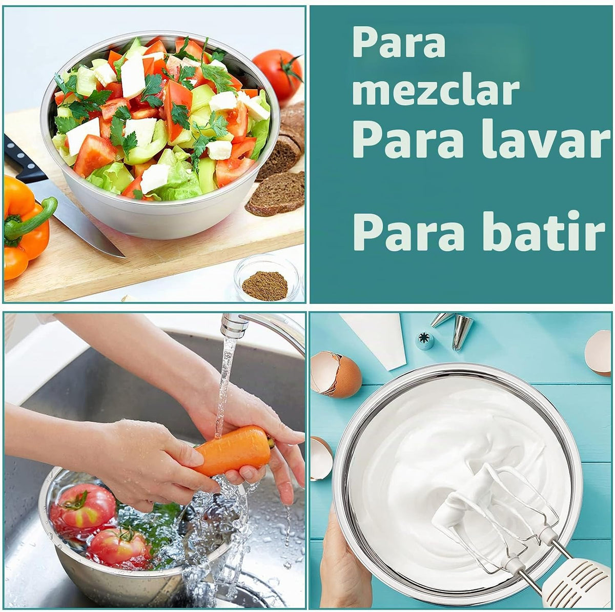 P&P CHEF Juego de 6 cuencos de acero inoxidable con tapas, multicolor