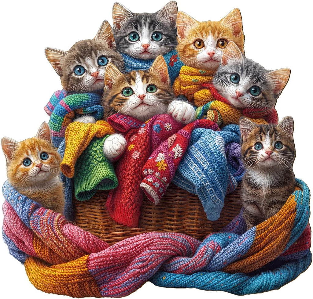 Rompecabezas de madera para adultos, rompecabezas de gato de tela colorida