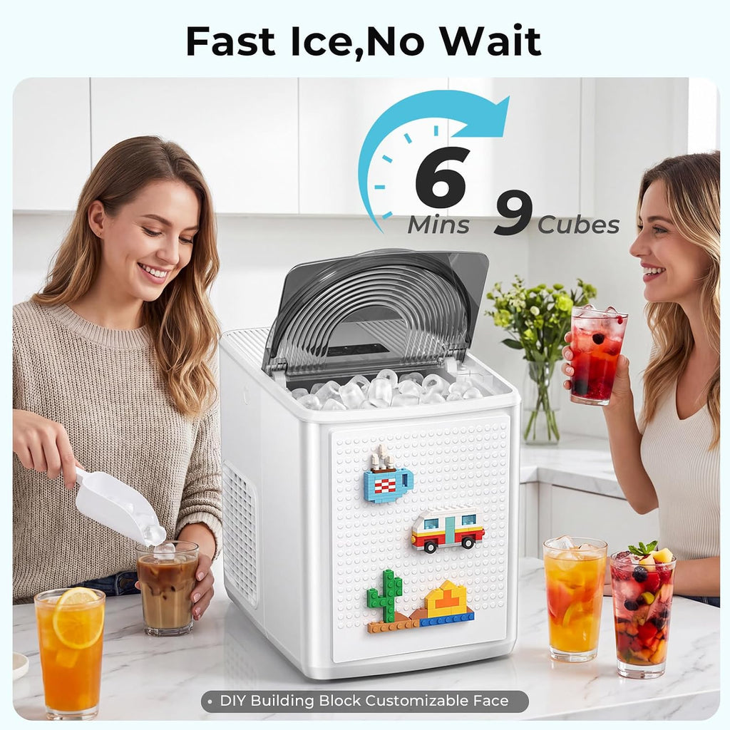 Encimera para hacer hielo, 9 balas de hielo en 6 minutos, 27 libras/24