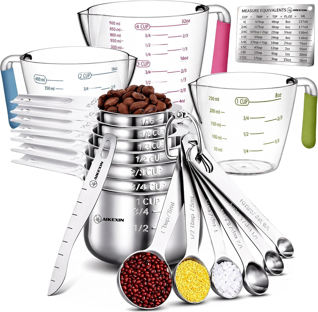 AIKEXIN Juego de tazas y cucharas medidoras de acero inoxidable