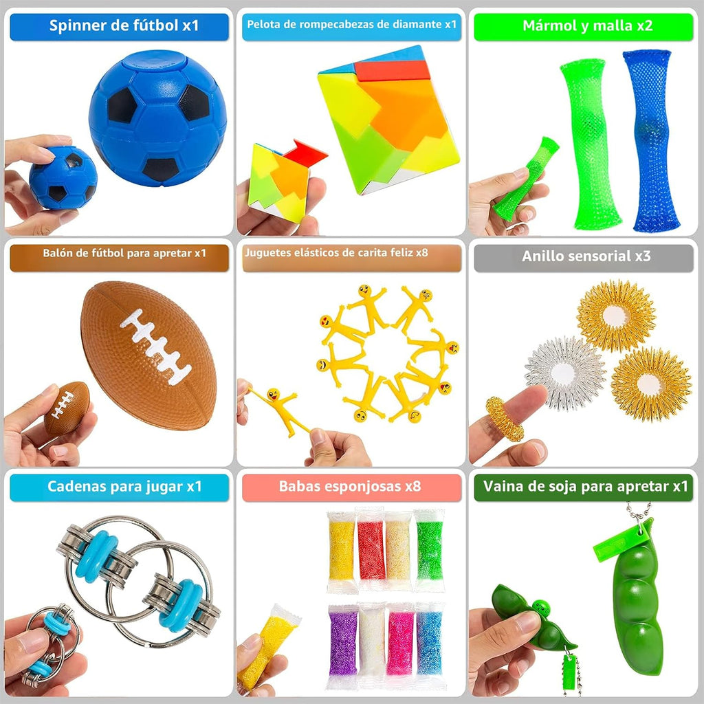 76 piezas Juego de juguetes sensoriales para aliviar el estrés, paquete antiansiedad, juguetes sensoriales para niños y adultos, paquetes de juguetes para manos inquietas con mochi esponjoso, bola