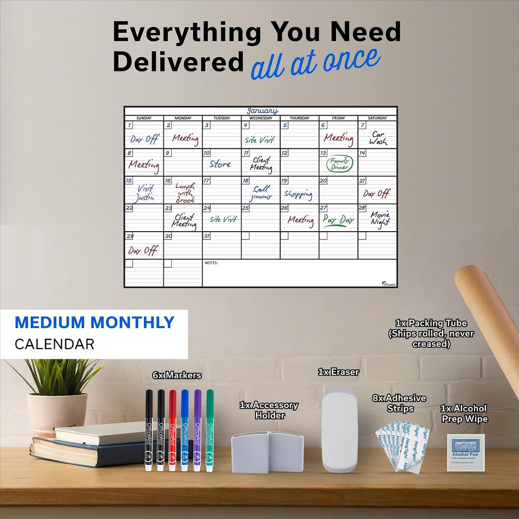 Calendario de pared grande laminado de borrado en seco (mediano (24 pulgadas 36 pulgadas)