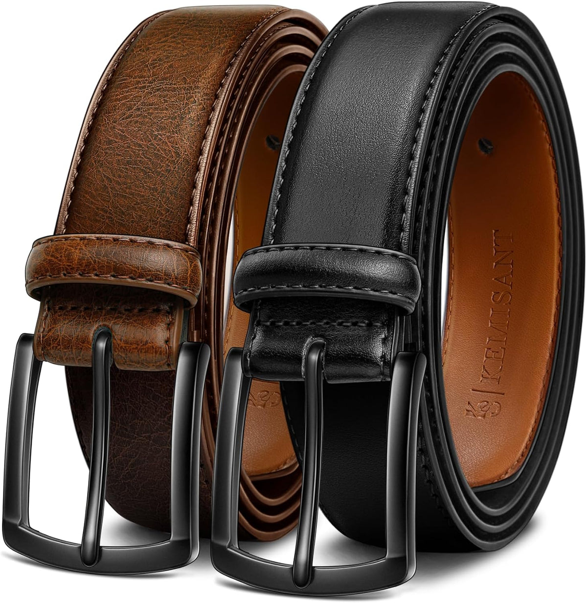 KEMISANT - Cinturón de cuero genuino para hombre, paquete de 2, par...