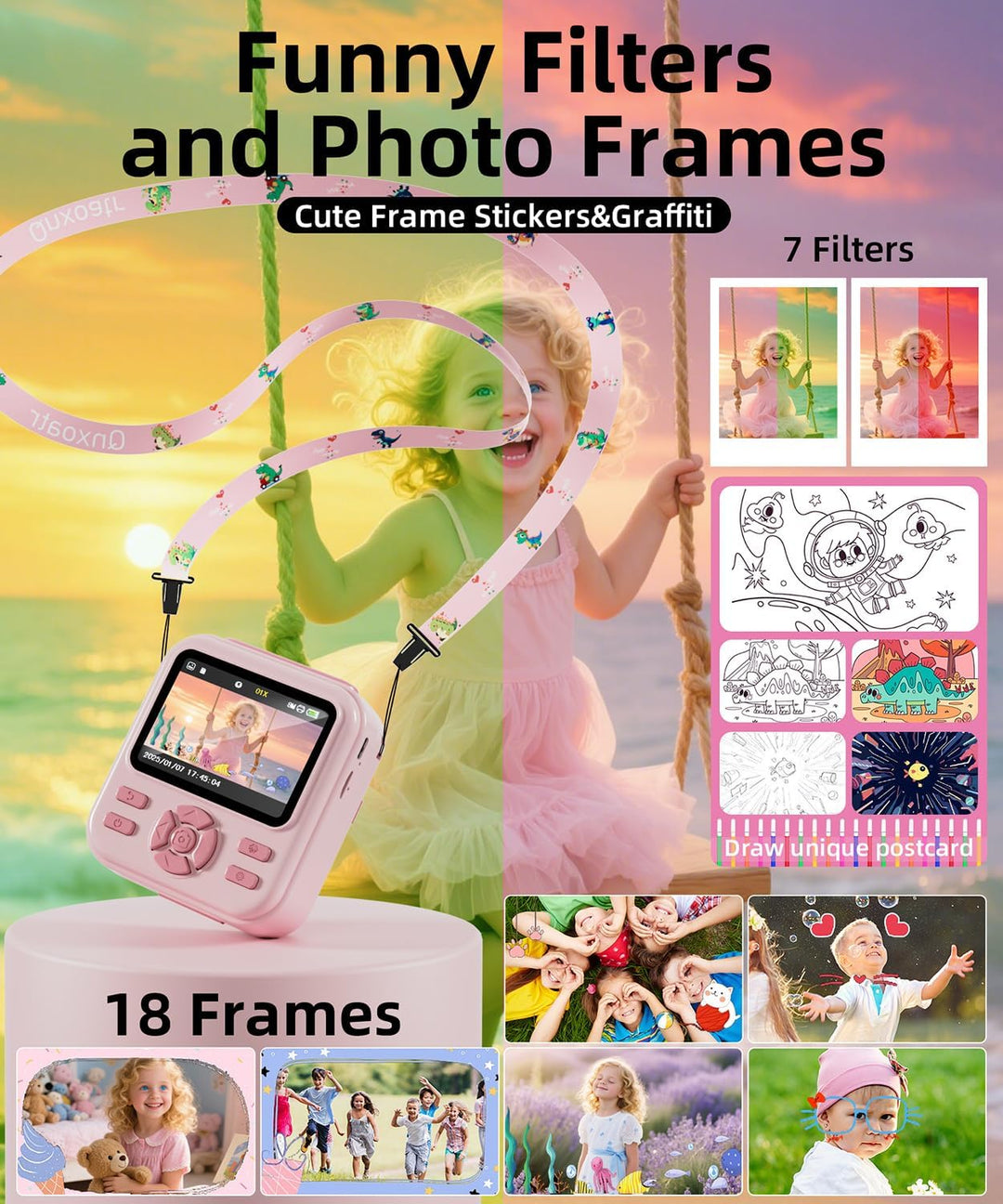 Cámara de impresión instantánea para niños y niñas, cámaras HD de 4...