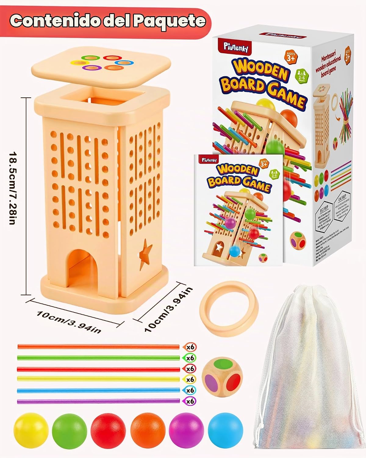 Montessori - Juego de mesa de madera para niños de 3 a 8 años, juguete de