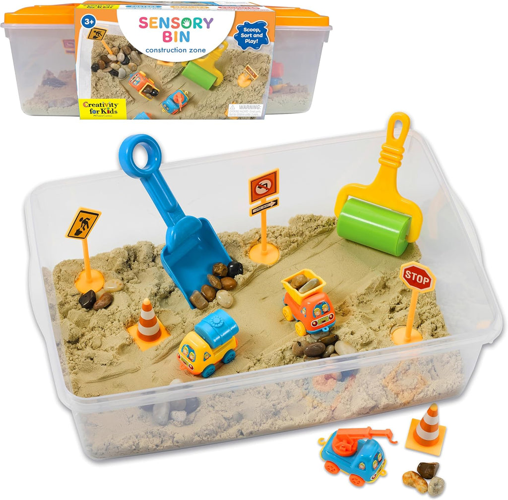 Creativity para Kids Sensory Bin: Construction Zone Playset - Preschool Learning Activities, Excavator Toys para Boys Ages 3-5+, Outdoor Toys y Gifts para Kids