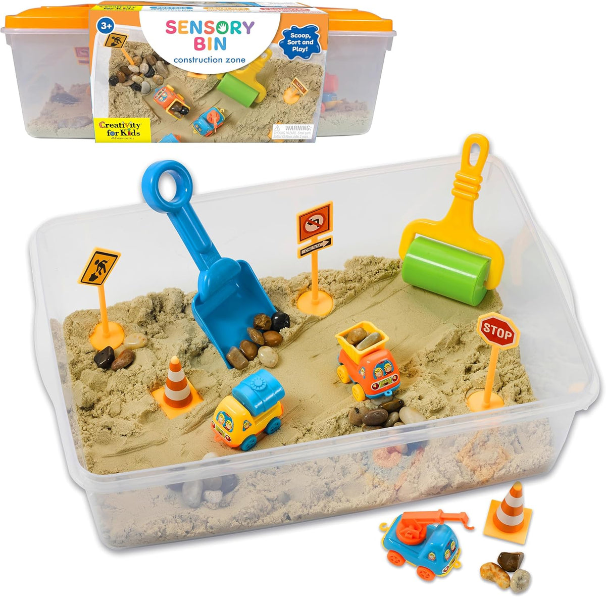 Creativity para Kids Sensory Bin: Construction Zone Playset - Preschool Learning Activities, Excavator Toys para Boys Ages 3-5+, Outdoor Toys y Gifts para Kids