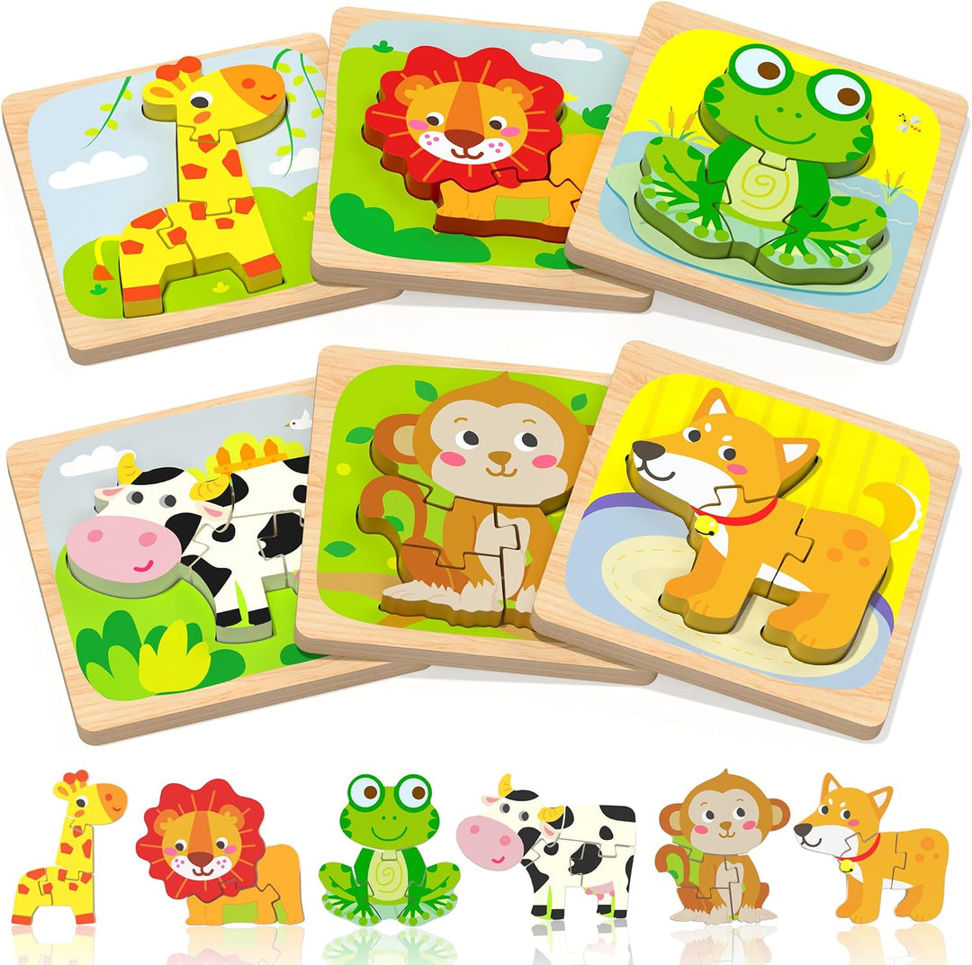 Benresive Rompecabezas de madera para niños pequeños, 12 piezas de...