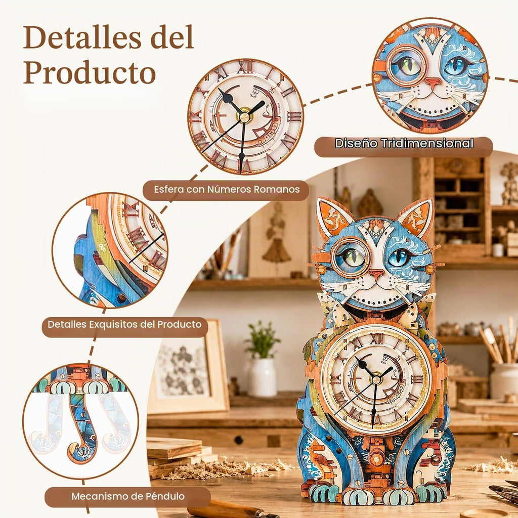 Rompecabezas 3D para adultos, lindo reloj de gato 3D, rompecabezas de madera, kit de reloj de rompecabezas de gato para bricolaje, Navidad, regalo de cumpleaños para mujeres, mamá, hombres, decoración del hogar, vacaciones