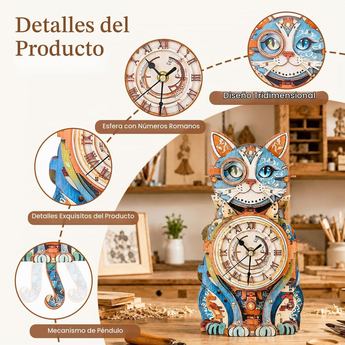 Rompecabezas 3D para adultos, lindo reloj de gato 3D, rompecabezas de madera, kit de reloj de rompecabezas de gato para bricolaje, Navidad, regalo de cumpleaños para mujeres, mamá, hombres, decoración del hogar, vacaciones