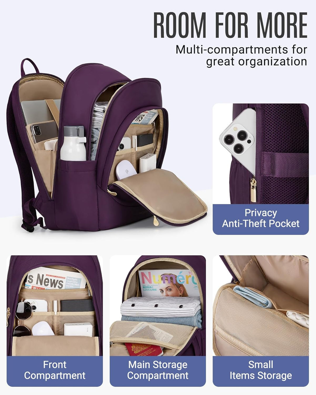 LIGHT FLIGHT - Mochila para laptop para mujer, mochila de viaje, bo...