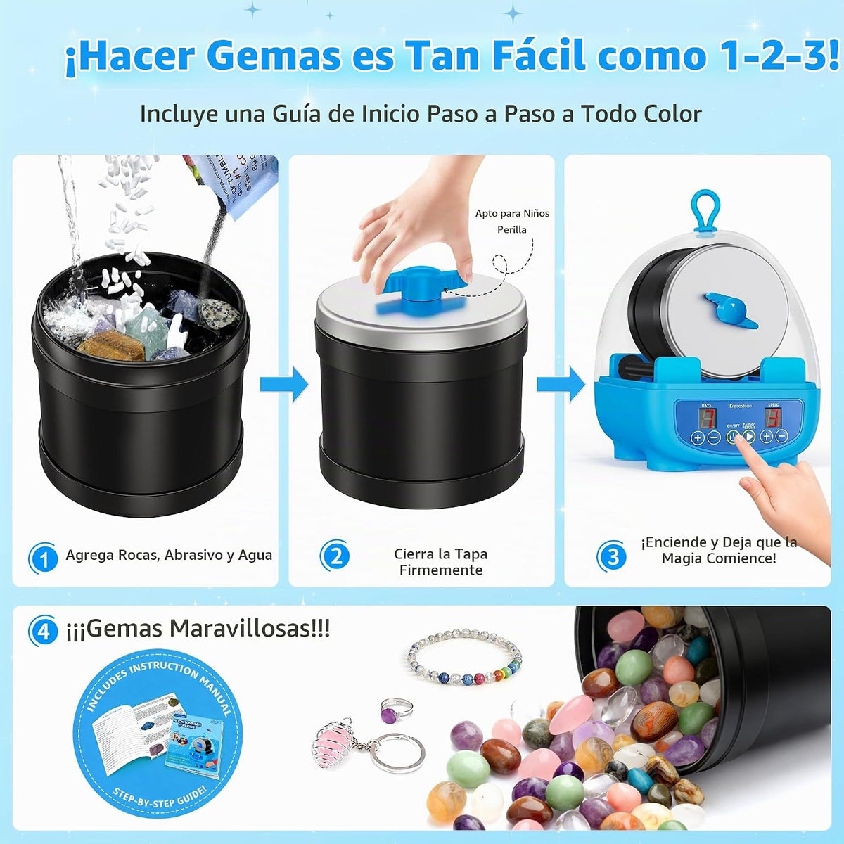 KomeStone Kit de vaso K5 Rock para niños y principiantes, pulidora de rocas