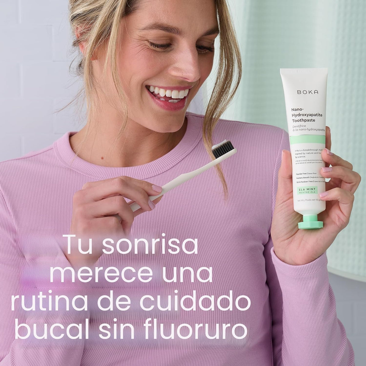 Pasta dental sin flúor Boka, pasta dental de nano hidroxiapatita, a...