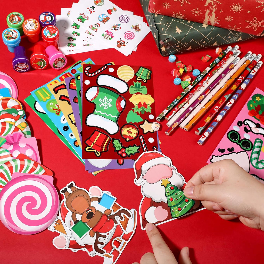 BenLouis Juego de Papelería Navideña para Escuela, Recuerdos de Fiesta de Navidad, Regalo de Aula, Premios a Granel para Estudiantes y Niños, Rellenos para Medias Navideñas, Rellenos de Piñata, Bolsas