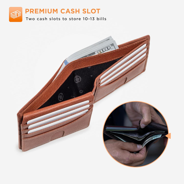 SERMAN BRANDS Cartera de cuero de grano completo para hombre, bloqu...