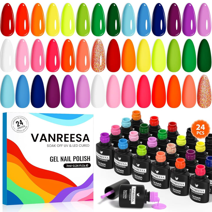 Vanreesa - Juego de 24 esmaltes de gel para uñas, 21 colores brilla...
