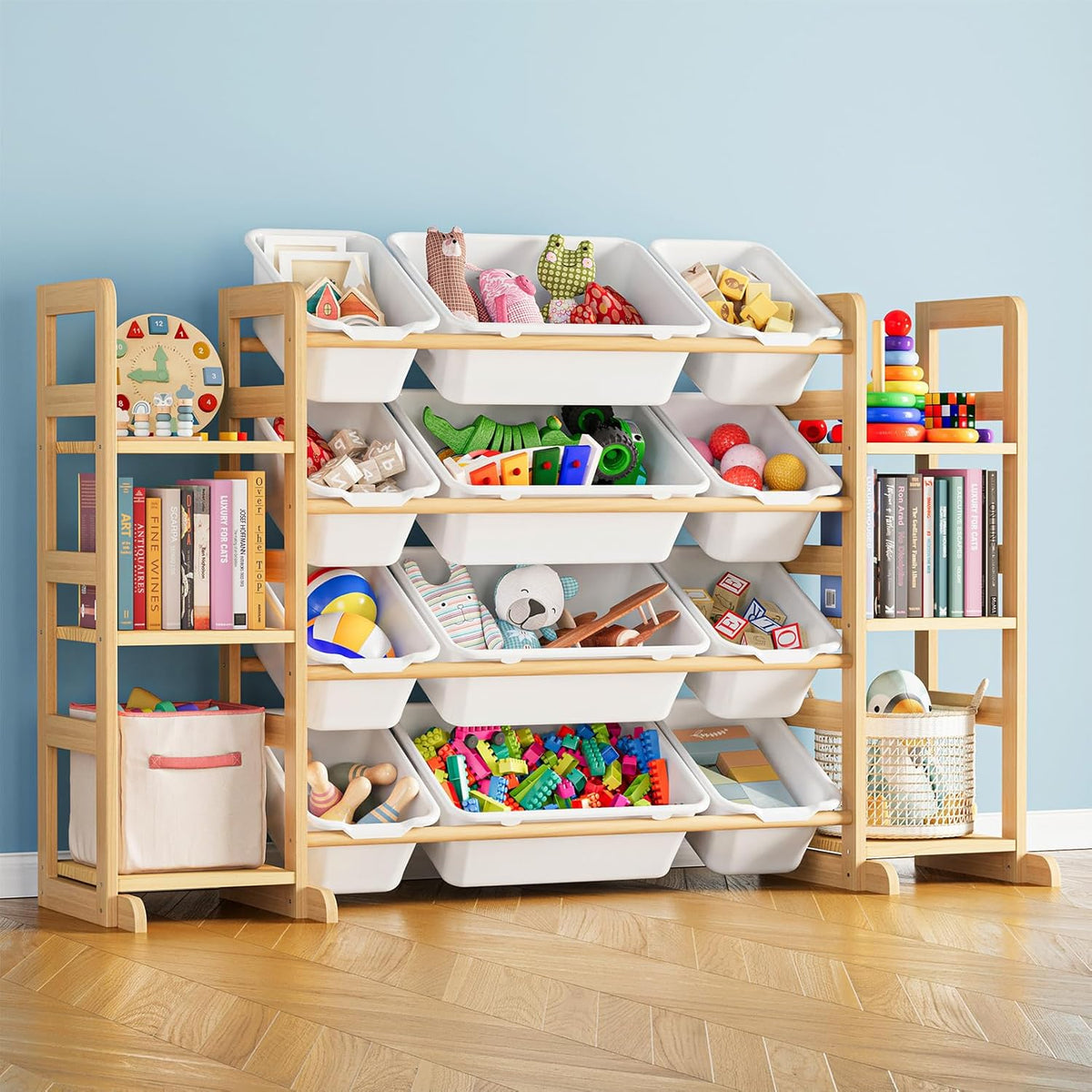 SpaceAid Space de Almacenamiento para Juguetes con 6 Estantes y 12 Bins, Estante de Libros/Estantería, Estante para Cajas de Niños, Caja de Juguetes para Organización de Sala de Juegos para Dormitorio y Decoración de Habitación, Blanco, 52.3" W