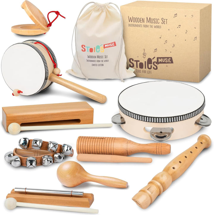 Stoie's Instrumentos musicales de madera rosa para niños pequeñ...