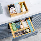 Fabsome Organizador de cajones, juego de 9 cajas de almacenamiento de madera de bambú para cocina, escritorio de maquillaje, cajas de almacenamiento para cubiertos, cubiertos, cubiertos, bandeja pequeña de madera para baño, oficina