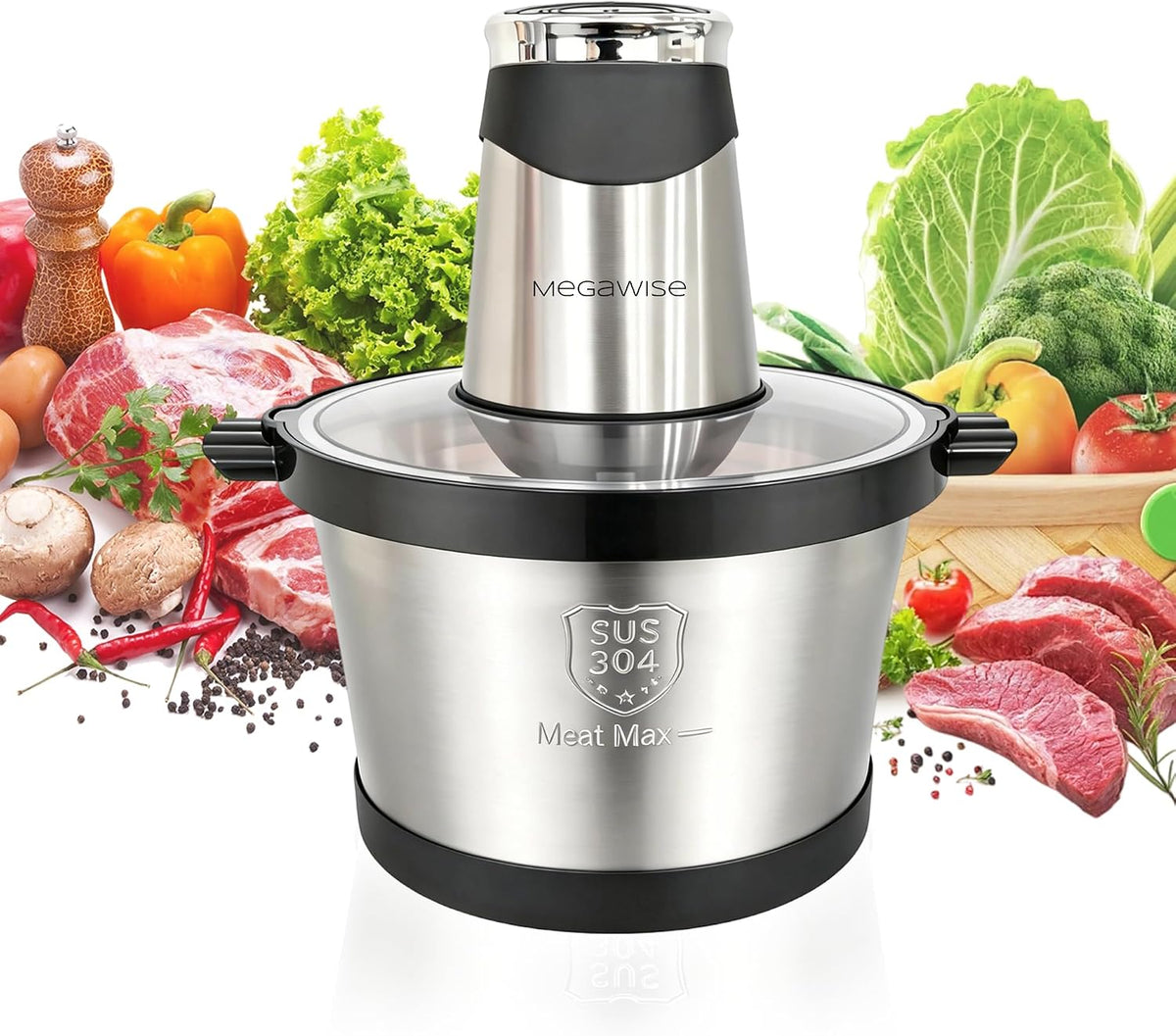 MEGAWISE AMJ-217A Picador de Alimentos Procesador Molinillo 500W Tazón de