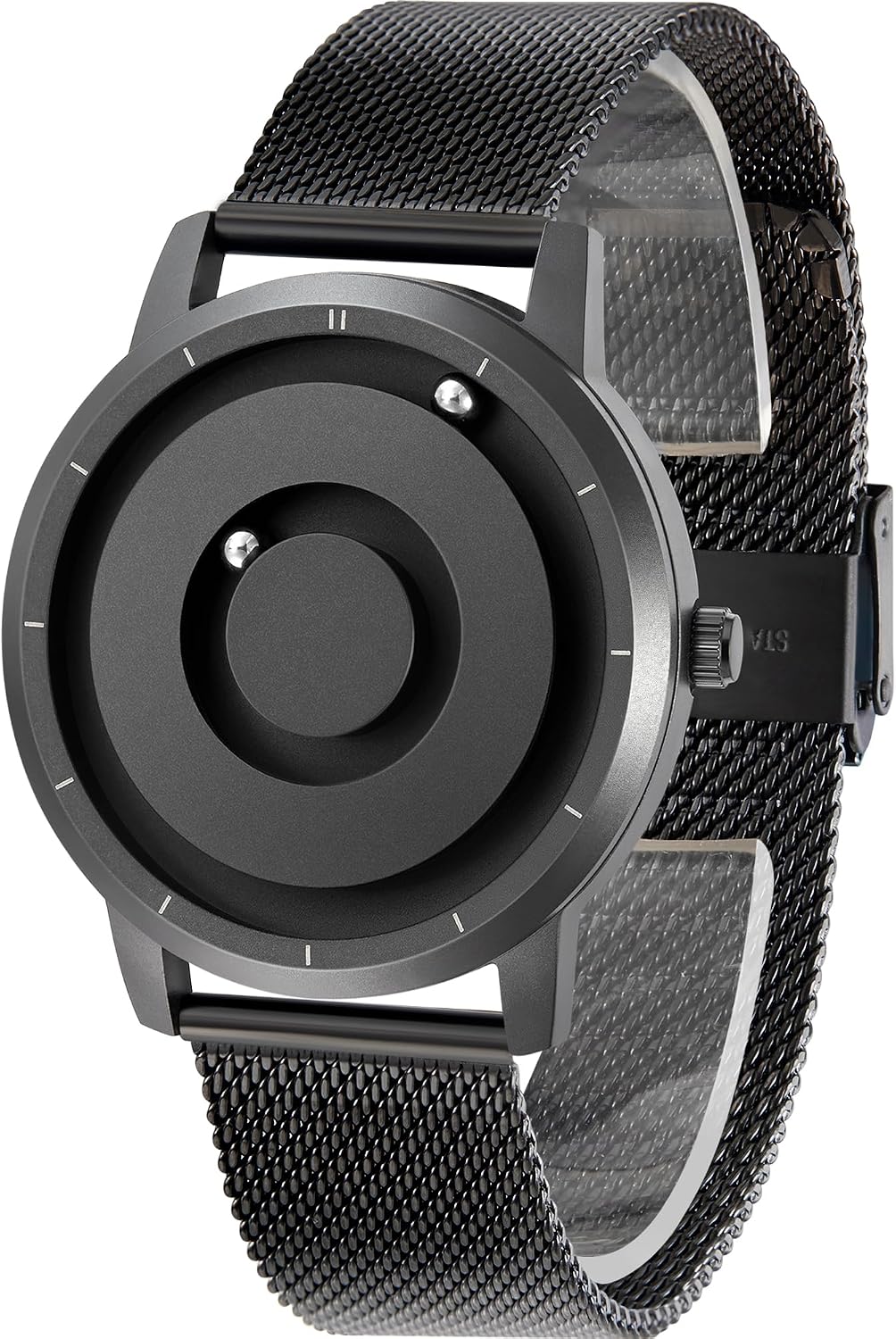 EUTOUR Reloj analógico de cuentas magnéticas, correa de acero inoxidable y diseño único de puntero, relojes magnéticos unisex, reloj magnético súper fuerte para hombre