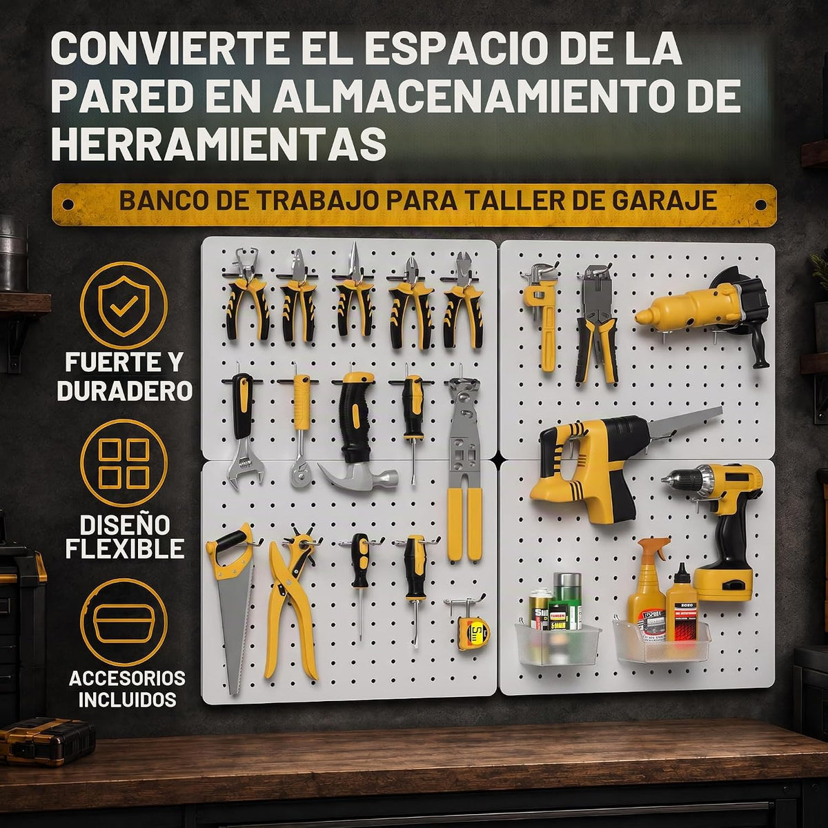 Kit organizador de tablero de clavijas, paquete de 4 paneles de metal de 12