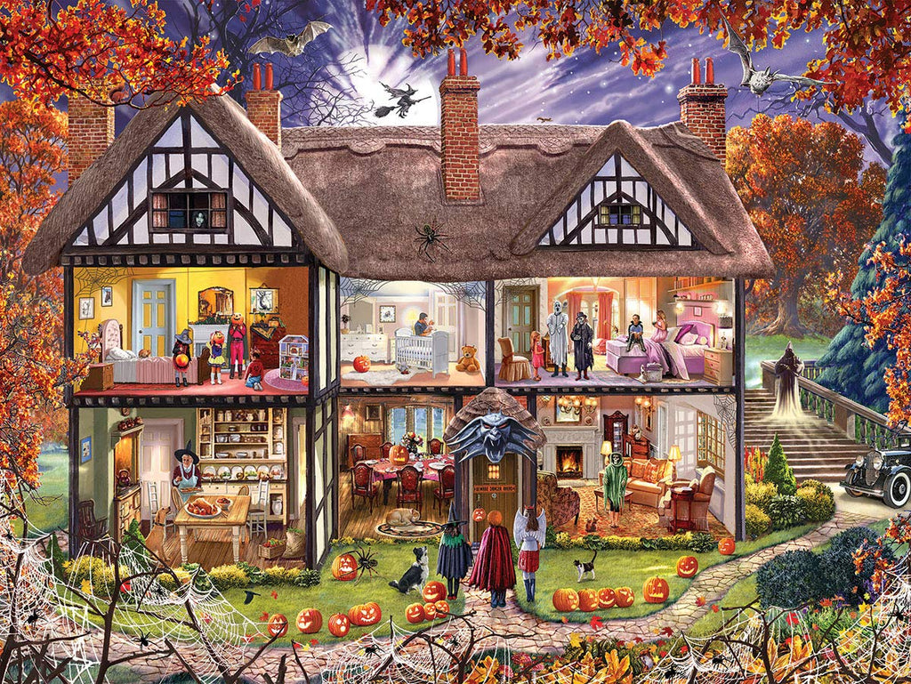 White Mountain Rompecabezas de 1000 piezas de Halloween, otoño y otoño, piezas grandes, regalo para adultos y familia, 24 x 30 pulgadas, casa de Halloween