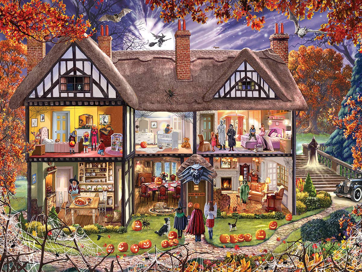 White Mountain Rompecabezas de 1000 piezas de Halloween, otoño y otoño, piezas grandes, regalo para adultos y familia, 24 x 30 pulgadas, casa de Halloween