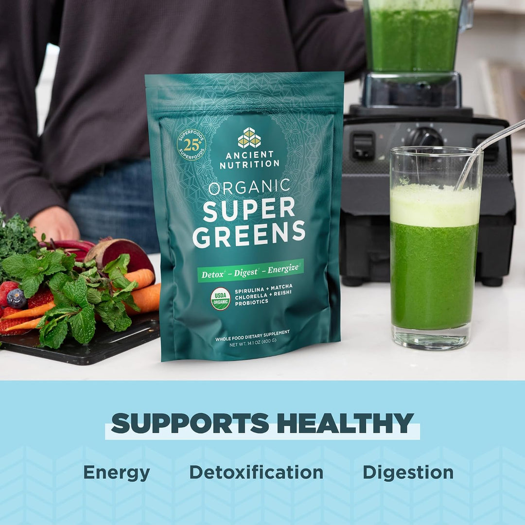 Ancient Nutrition Super Greens Powder - Polvo de superalimento orgá...