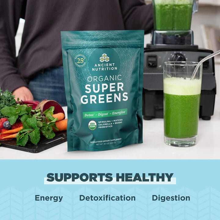 Ancient Nutrition Super Greens Powder - Polvo de superalimento orgá...