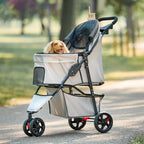 Carlson Pet Products Stroller, Incluye Rueda Delantera Giratoria de 360 Grados, Frenos en las Ruedas Traseras, ribete Reflectante, Paneles de Malla, Paraguas y Cabina de Malla, Caqui