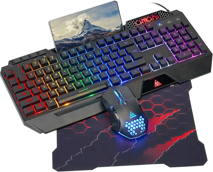 CHONCHOW Combo de teclado y mouse para juegos, USB con cable RGB, r...