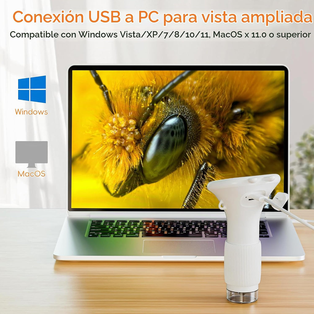 Microscopio para niños, SKYBASIC pantalla IPS de 2" 1000X microscopios digitales de mano microscopios HD de bolsillo mini microscopio USB portátil cámara, compatible con PC, regalos educativos de