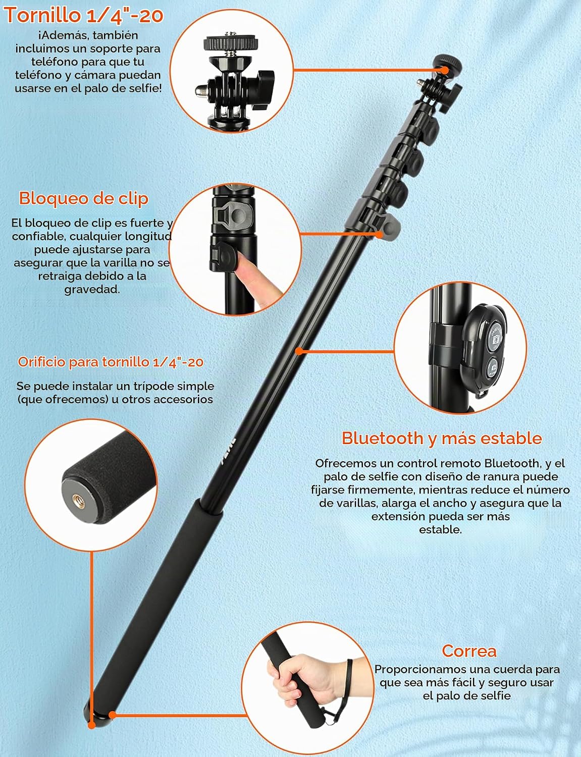 BMZX Trípode para selfie stick de 118" de largo para iPhone y Android (29 a