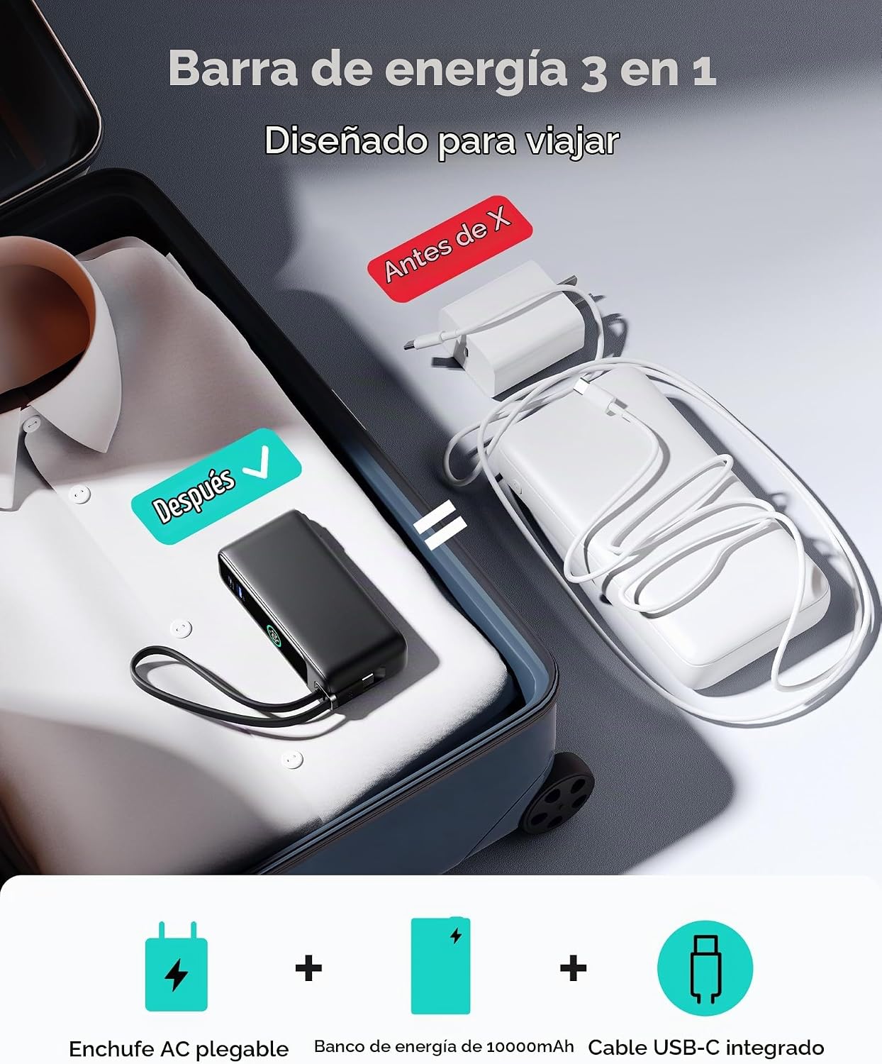 INIU Cargador portátil 3 en 1, banco de energía de carga rápida de...
