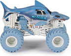 Monster Jam Camión monstruo oficial Megalodon - Retro 2017 edición original a escala 1:24 vehículo fundido a presión, llantas cromadas y neumáticos BKT para uso en todos los juegos de juego