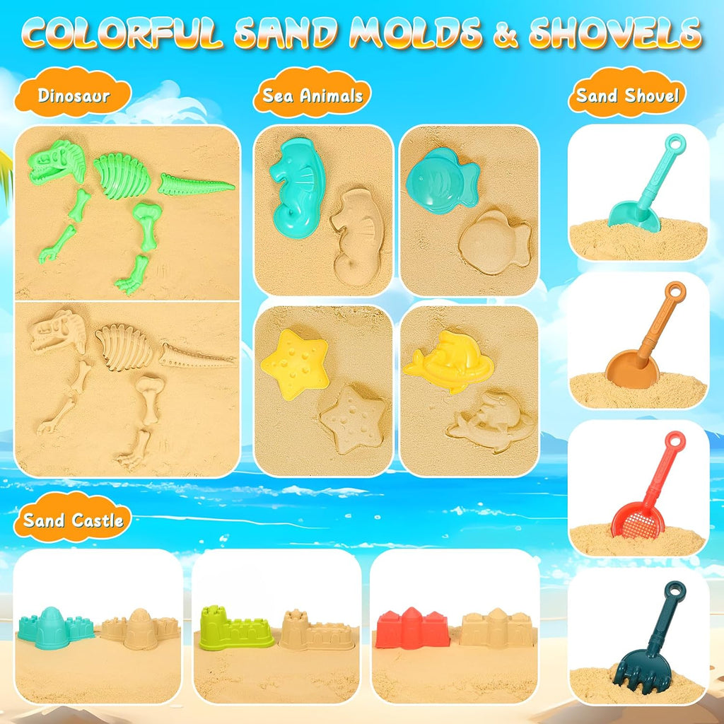 Juguetes de arena de playa, 29 piezas esenciales de viaje para la playa para niños y niñas de 3 a 10 años