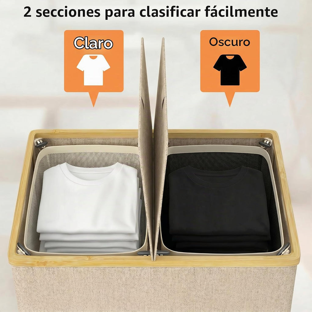 efluky Cesta doble para ropa sucia con tapa y 2 bolsas extraíbles, color
